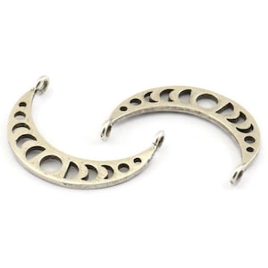 Moon Phases Pendant, 6 Antique Silver Plated Brass Crescent Pendants With 2 Loops, Earring Findings (25x6x1mm) N0992 H0247