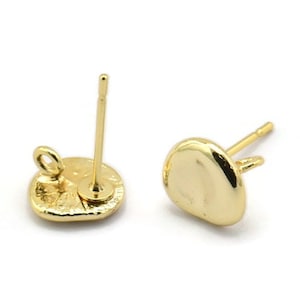 Gold Round Earring, 4 Gold Plated Brass Round Earring Studs, With 1 Loop (8mm) N1168