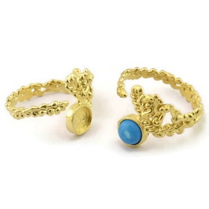 Brass Ring Setting, Raw Brass Adjustable Rings With 1 Stone Settings - Pad Size 6mm N2547