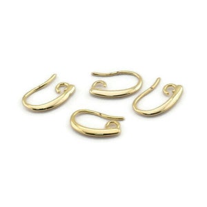 Gold Ear Hooks, 8 Gold Plated Brass Earring Wires, Earring Hooks (14x9mm) BS 1821