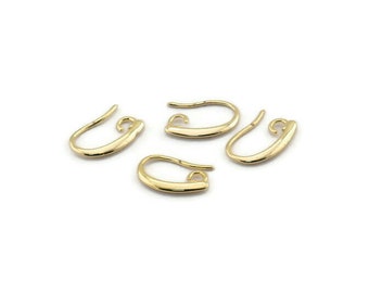 Gold Ear Hooks, 8 Gold Plated Brass Earring Wires, Earring Hooks (14x9mm) BS 1821