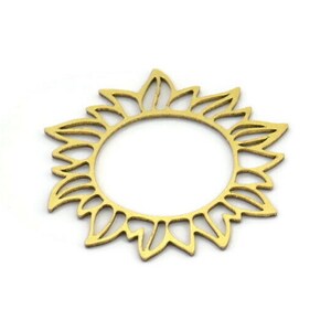 Brass Flower Charm, 4 Raw Brass Sunflower Charms, Earring Charms (26x24x0.60mm) A3088