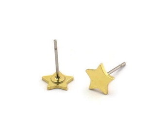 Brass Star Earring, 12 Raw Brass Star Shaped Stud Earrings (7x7x0.80mm) A6837