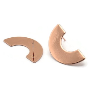 Rose Gold Geometric Earring, 2 Rose Gold Plated Brass Semi Circle Blanks Stud Earrings (30x15x8x0.8mm) BS 1823 A1191 Q1022