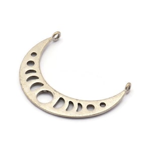Silver Moon Phases Pendant, 4 Antique Silver Plated Brass Crescent Pendants With 2 Loops, Earring Findings (35x8x1mm) BS 2067 H0758
