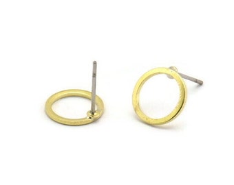 Brass Circle Earring, 10 Raw Brass Circle Stud Earrings (10x0.80mm) A2576 A6040