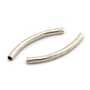 Hammered Noodle Bead, 8 Antique Silver Plated Brass Hammered Curved Tubes (4x45mm) BS 2212