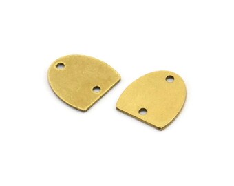 Dije de latón en forma de D, 24 dijes de latón en bruto en forma de D con 2 agujeros, conectores, accesorios (10 x 9 x 0,60 mm) A3428