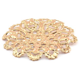 Rose Gold Vintage Pendant, 1 Rose Gold Plated Vintage Filigree Pendant (59mm) L-13