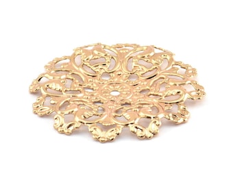 Rose Gold Vintage Pendant, 1 Rose Gold Plated Vintage Filigree Pendant (59mm) L-13