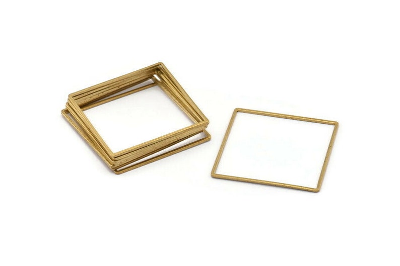 Square Ring Charm 6 Raw Brass Square Connectors 42mm Bs image 3