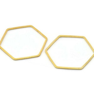 Gold Hexagon Charm, 12 Gold Tone Brass Hexagon Ring Charms, Connectors (30x1mm) D1554