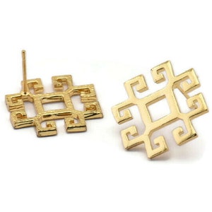 Earring Studs, 2 Gold Plated Brass -  Gold Earrings - Earrings (21x21x1.5mm) N1534