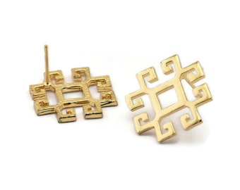 Earring Studs, 2 Gold Plated Brass -  Gold Earrings - Earrings (21x21x1.5mm) N1534