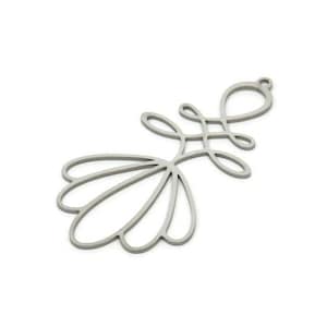 Stahl Blumen Charm, Edelstahl Blumen Charms mit 1 Schleife, Charm Anhänger, Zubehör (45x24x0.80 mm) SMP1834