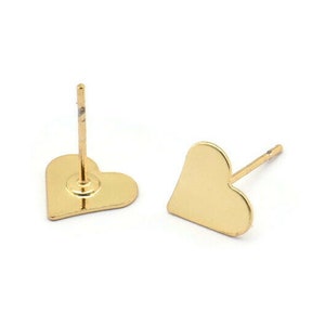 Gold Heart Earring, 12 Gold Plated Brass Heart Stud Earrings (9mm) B0201 A1682