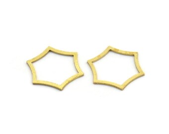 Brass Hexagon Charm, 50 Raw Brass Hexagon Rings, Connectors (16x14x0.60mm) SMP0005
