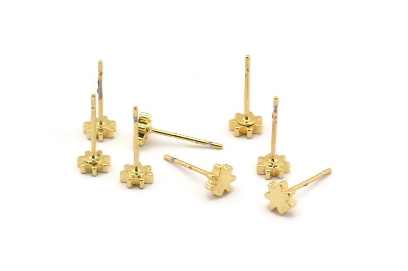 Gold Star Earring, 8 Gold Plated Brass Star Stud Earrings (5x1.5mm