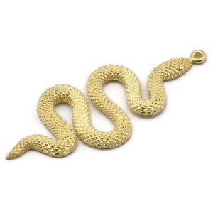 Ciondolo a forma di serpente in ottone, ciondoli a forma di serpente in ottone grezzo con 1 anello, ciondoli, componenti (47x20x2,3 mm) N1596