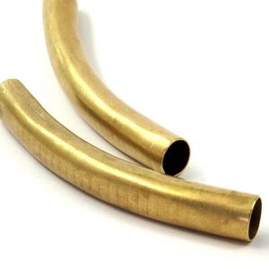 Brass Tube Beads - 2 Raw Brass Curved Tube Pendant, Findings (94x12mm) D0153