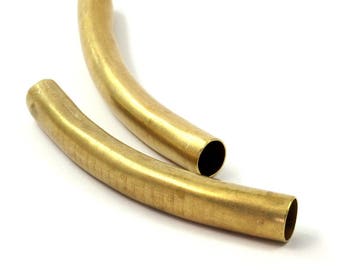 Brass Tube Beads - 2 Raw Brass Curved Tube Pendant, Findings (94x12mm) D0153