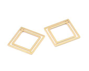 Square Brass Charm, 24 Raw Brass Square Connectors With 1 Hole (21x0.80mm) D874