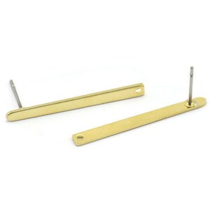 Brass Rectangle Earring, 12 Raw Brass Stick Stud Earrings With 1 Hole (30x2.5x0.8mm) M03361 A2869