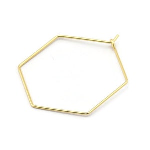Gold Hexagon Earring, 12 Gold Plated Brass Wire Hexagon Earring Charms, Findings (30x0.7mm) D1278 Q0935