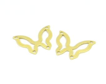 Brass Butterfly Connector, 50 Raw Brass Butterfly Connectors With 2 Holes, Charms, Earrings (19x15x0.40mm) B0301