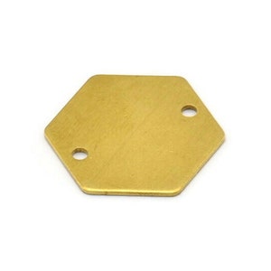 12 Raw Brass Hexagon Stamping Blank Tag Charms With 2 Holes (20x0.80mm) D0092