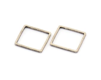 Square Wire Finding, 25 Antique Silver Plated Brass Square Connectors (14mm) Bs-1118 H0059