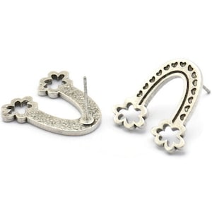 Earring Studs, 2 Antique Silver Plated Brass -  Silver Earrings - Silver Earrings - Rainbow Earrings - Earrings (20x21x1.5mm) N1539