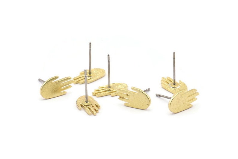 12 Raw Brass Hand Stud Earrings N1610 12x7x1mm Brass Hand Earring