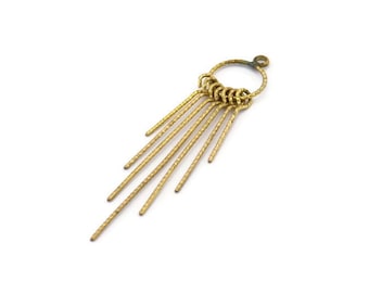 Pendiente de latón con flecos, dos pendientes de latón crudo con flecos texturizados, una anilla, colgantes y accesorios (51 x 10 mm) E372