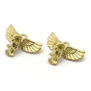Tiny Owl Charm, Raw Brass Owl Necklace Pendants (18x10mm) N0417
