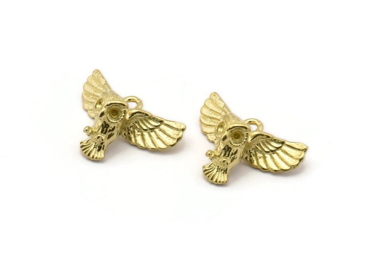 Tiny Owl Charm, Raw Brass Owl Necklace Pendants (18x10mm) N0417