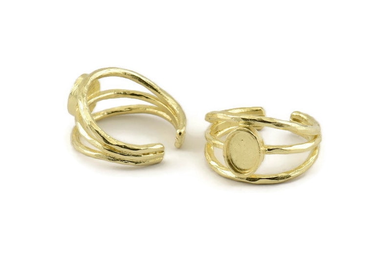 2 Raw Brass Adjustable Rings With 1 Stone Settings Pad Size 8x6mm N1264 Brass Ring Setting