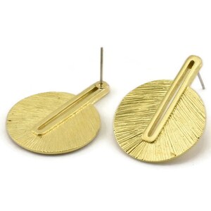 Brass Earring Post, 2 Posts Raw Brass Textured Earrings (32x24x1mm) N1162