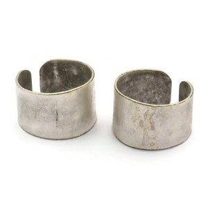 Ring Settings for Soldering, 2 Antique Silver Plated Brass Adjustable Smooth Ring Settings for Soldering (19mm) Mn53 H0264
