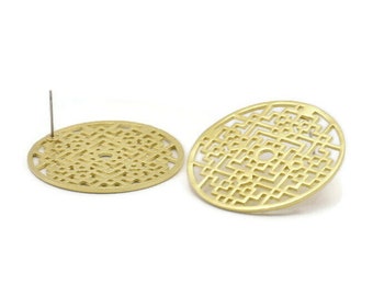 Brass Mandala Earring, 2 Raw Brass Mandala Stud Earrings (37mm) BS 2441 A2311