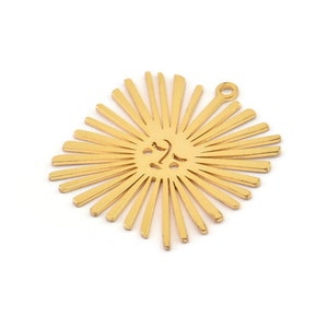 Gold Sun Charm, 2 Gold Plated Brass Sun Charms With 1 Loop, Findings (26x24x0.60mm) A3877
