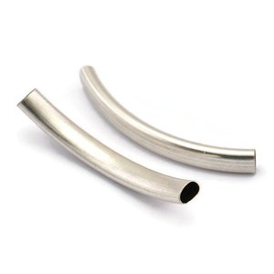 Oval Tube Beads, 6 Antique Silver Plated Oval Curved Tubes (47x6x4mm) Sq19 Brc292 H0352