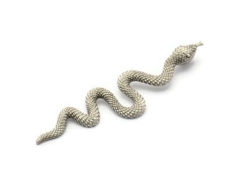 Silver Snake Pendant, 2 Antique Silver Plated Brass Snake Pendants With 1 Loop, Charms, Findings (53x13x1.8mm) N1600 H0044
