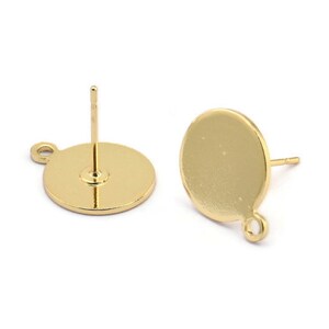 Gold Round Earring, 4 Gold Plated Brass Round Earring Studs (15x12x0.80mm) M036 A1541 Q0716