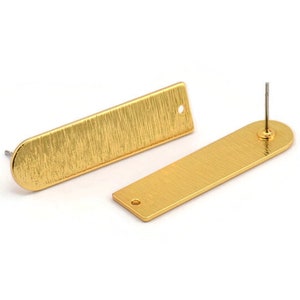 Gold Earring, 2 Textured Gold Plated Brass Stud Earrings With 1 Hole (35x9x1mm) D1395 A2001