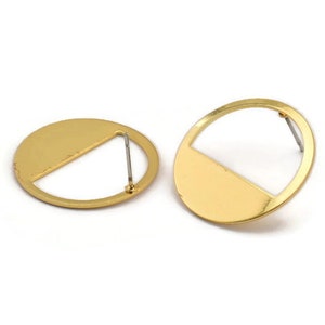 Gold Round Earring, 2 Gold Plated Brass Round Stud Earring (25x0.80mm) M416 A2326