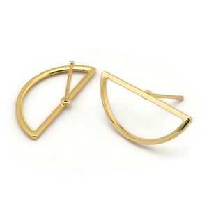 Gold Moon Earring, 6 Gold Plated Brass Semi Circle Stud Earrings (10x23x1mm) A1701 A1840