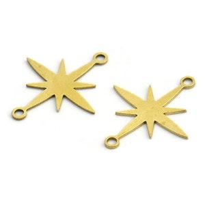 Brass Pole Star Charm, 24 Raw Brass, Brass Pendants, Brass Pole Star Charms With 2 Loops (21x18x0.60mm) A4110