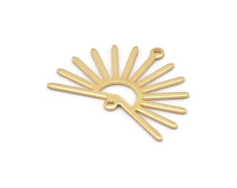 Gold Sun Charm, 4 Gold Plated Brass Sun Charms With 2 Loops (22x30x0.80mm) M02280
