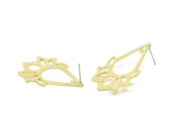 Brass Flower Earring, 2 Raw Brass Lotus Flower Stud Earrings, Findings (35x24mm) BS 2431 A5836